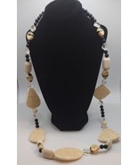 JEWELRY Cream And Black Tribal Style Costume 32&quot; Necklace With Matching ... - $13.86