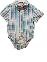 LittleMe - Boys checkered light blue and pink, button front romper with ... - £9.05 GBP