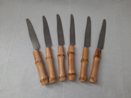 Vintage MCM Japan Set of 6 Knives Stainless Steel Bamboo Handle Tiki Haw... - $32.62