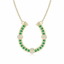 ANGARA Natural Emerald &amp; Diamond Horseshoe Pendant Necklace in 14K Solid... - £530.26 GBP