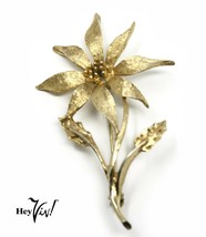 Vintage Detailed Gold Flower Pin Brooch - Signed Dodds - 2 3/4&quot; Long - Hey Viv - £12.58 GBP