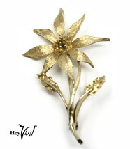 Vintage Detailed Gold Flower Pin Brooch - Signed Dodds - 2 3/4&quot; Long - Hey Viv - £12.78 GBP