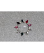 Vintage Brooch Rhinestone & Seed Pearl Pin Multi color stones silver tone 1.5" - $3.47
