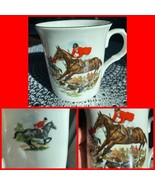 Staffordshire England Equestrian Horse Racing Cup Coffee Tea Gold Trim Mug - $19.99