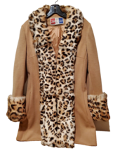 Vintage 50&#39;s 60&#39;s Lilli Ann Knit Tan Coat Leopard Print Fur Trim Mod Siz... - £382.75 GBP
