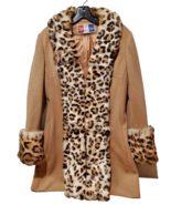 Vintage 50&#39;s 60&#39;s Lilli Ann Knit Tan Coat Leopard Print Fur Trim Mod Siz... - £387.21 GBP