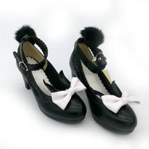  rabbit ears shoes ribbon fluffy pumps single high heel shoes student lolita sho - £43.16 GBP