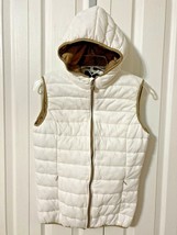 Olivia Miller Vest Lined Hooded Woman&#39;s Large Cream Quilted Padded Zippe... - $17.88