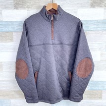 Cremieux Quilted 1/4 Zip Sweatshirt Gray Elbow Patches Pockets Mens Large - $44.54