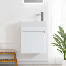 18&#39;&#39; Floating Wall-Mounted Bathroom Vanity with White Resin Sink &amp; Soft-... - £192.15 GBP