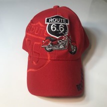 US ROUTE 66 RED MOTORCYCLE  BIKE BALL CAP HAT RED Golden Lion Adjustable - $11.30