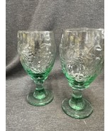 Set of 2 Vintage Libbey Orchard Fruit Green Water Goblets Drinking Glass... - $14.84