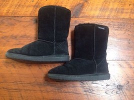 Bearpaw Emma Shearling Short 9&quot; Black Leather Suede Sheepskin Boots 7 38 - £31.89 GBP