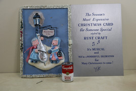 HUGE Mid Century Atomic Musical Christmas Greeting Card Mercury Beads &amp; Tinsel - £34.30 GBP