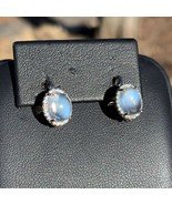 14k Gold 1.80ct TW Genuine Moonstone and Diamond Halo Leverback Earrings... - $18,450.35 MXN