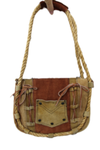 Retro 70s Suede Leather Shoulder Bag 2 Tone Pants Pocket Rope Handle VTG... - $43.56