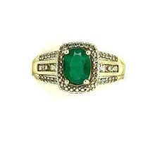 Estate 10K Yellow Gold Simulated Emerald Diamond Ring 4.3g Size 6.5 - £354.01 GBP