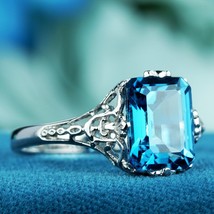 4.5 Ct. Natural London Blue Topaz Filigree Solitaire Ring in 9k White Gold - £434.54 GBP
