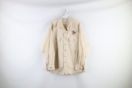 Vintage 90s Mens XL Distressed Pheasant Hunting Chamois Cloth Button Shirt Beige - £31.11 GBP