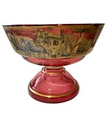 Cranberry Gold Gilt Glass Pedestal Bowl Antique Victorian Dish Stagecoac... - £280.34 GBP