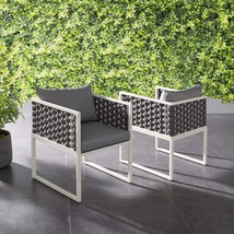 Stance Dining Armchair Outdoor Patio Aluminum Set of 2 White Gray EEI-3183-WHI-G - £569.91 GBP