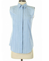 Theory Tanelis Modern Tech Blue Stripe Sleeveless Shirt Sz P $265 Value - £47.48 GBP