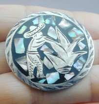 Early Taxco Mexico Engraved Sterling Abalone Resin Inlay Pin Pendant Heavily MKD - £23.88 GBP