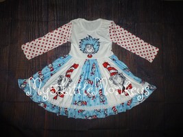 NEW Boutique Dr Seuss Cat in the Hat Thing Girls Long Sleeve Ruffle Twir... - $5.99+