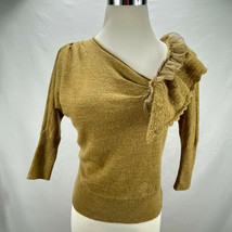 Anthropologie Knitted &amp; Knotted Light Detailed Mustard Sweater Shrug Vin... - £23.58 GBP
