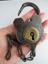 railroad padlock RARE antique vintage obsolete large lock chain BRASS R.... - £112.10 GBP