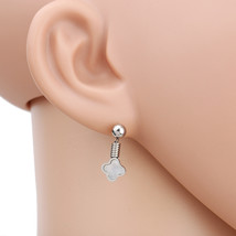 Petite Silver Tone Clover Earrings With Faux Mother of Pearl Inlay - £17.95 GBP