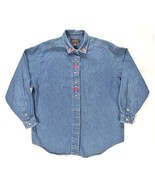 Eddie Bauer Womens Medium Petite Denim Blue Button Shirt Southwestern Em... - $40.60 CAD