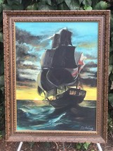 Norris Rahming Original Frigate Ship 1930s Wpa Era Signed Oil Painting On Canvas - £2,424.42 GBP
