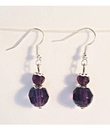 purple crystal glass bead drop dangle earrings handmade jewelry - £3.98 GBP