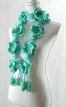 Green Sensation Flower Lariat Handmade Crochet Knit Necklace scarf - £21.36 GBP