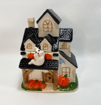 Haunted House Cookie Jar Halloween Ghost Pumpkins Candy Canister Novelty Kitsch - £18.59 GBP