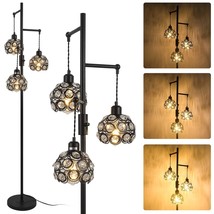 Dimmable Crystal Floor Lamp, Industrial Farmhouse Lamps For Living Room, 3-Light - £107.54 GBP