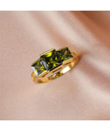 Olive Green Crystal Stone Yellow Gold Color Wedding Rings - $289.39 MXN