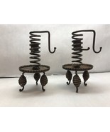 RARE Vintage Wrought Iron SPIRAL COIL CANDLESTICKS Set of Two FOOTED w CUPS - £151.70 GBP