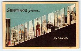 Greetings From Indianapolis Indiana Large Letter Linen Postcard Dexter Unused - £8.59 GBP