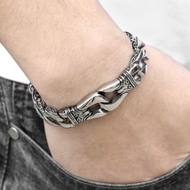 Men&#39;s Bracelet 316L Stainless Steel Curb Cuban Link Bracelet Totem Knot Charm Wr - £30.87 GBP