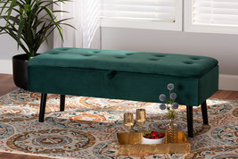 Swindon Green Velvet Fabric Dark Brown Storage Bench - $2,553.25 MXN