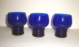 Vintage Cobalt Blue Ribbed Base Bar Glasses 4&quot; 10  oz EX - $14.99