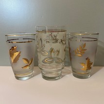 Vintage Libbey Frosted Gold Leaf Glasses Cups - £11.98 GBP