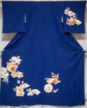 Hand-Painted Blue Tsukesage with Yuzen Flowers - Traditional Silk Women&#39;... - $69.00