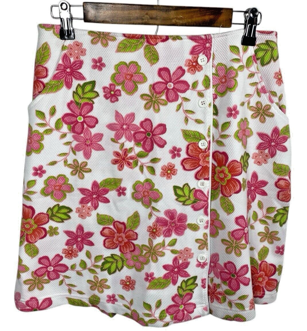 Vintage Skort Skirt Shorts White Textured Floral Large Preppy Cottagecor... - $39.62