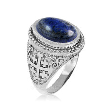 Sterling Silver Jerusalem Cross Lapis Lazuli Gemstone Ring - £70.39 GBP