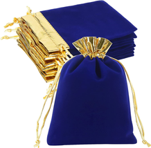 HRX Package 10Pcs Velvet Bags 5X7 Inch, Royal Blue Gold Cloth Jewelry Pouches Dr - £10.27 GBP