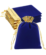 HRX Package 10Pcs Velvet Bags 5X7 Inch, Royal Blue Gold Cloth Jewelry Po... - £10.12 GBP