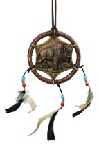 Native American Sacred Buffalo Bison Cattle Dreamcatcher With 3 Beaded Feathers - £21.64 GBP